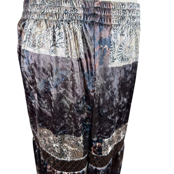 Velvet Patchwork Maxi Skirt | Boho Gypsy Vintage Style Tiered Long Skirt | Small - Picture 6 of 13